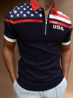 2026 Summer New Style Men's Zippered Polo Shirt with 3D Pattern Print for Street Casual Fashion Comfortable and Soft