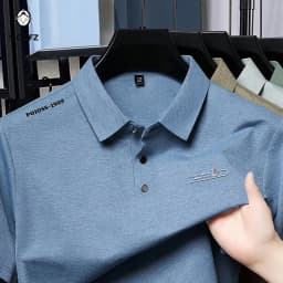 Casual Men Short Sleeve Polo Shirt Ice Silk Waffle Fabric Breathable Summer Business Formal Top