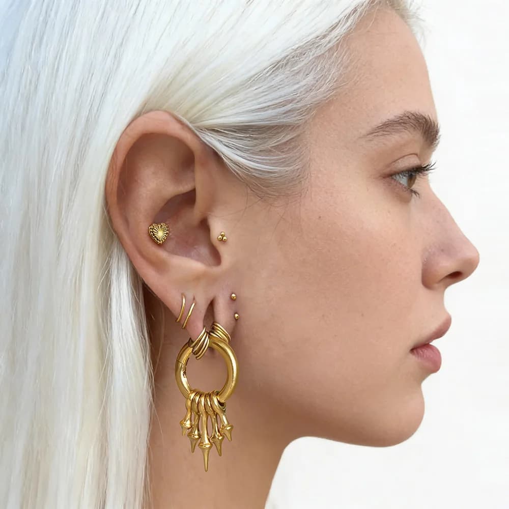 Twolobes 2PCS Punk Spike Ear Weights Hangers 316L Stainless Steel Ear Gauges 4mm 6G Stretched Lobe Earrings Hoop Gothic Jewelry