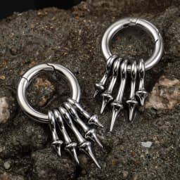 Twolobes 2PCS Punk Spike Ear Weights Hangers 316L Stainless Steel Ear Gauges 4mm 6G Stretched Lobe Earrings Hoop Gothic Jewelry