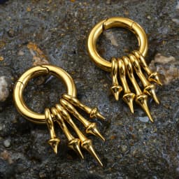 Twolobes 2PCS Punk Spike Ear Weights Hangers 316L Stainless Steel Ear Gauges 4mm 6G Stretched Lobe Earrings Hoop Gothic Jewelry