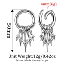 Twolobes 2PCS Punk Spike Ear Weights Hangers 316L Stainless Steel Ear Gauges 4mm 6G Stretched Lobe Earrings Hoop Gothic Jewelry
