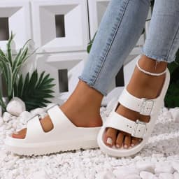 Fashion Metal Buckle Thick Bottom Slippers Women Summer 2026 Lightweight EVA Waterproof Beach Sandals Woman's Non Slip Slippers
