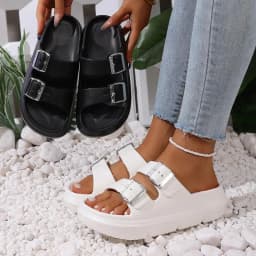 Fashion Metal Buckle Thick Bottom Slippers Women Summer 2026 Lightweight EVA Waterproof Beach Sandals Woman's Non Slip Slippers