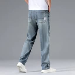 New Summer Ultra-thin Lyocell Men's Jeans Drape Soft Fabric Loose Straight Casual Denim Pant Y2K Elastic Ice Silk Male Trousers