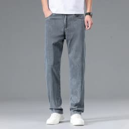 New Summer Ultra-thin Lyocell Men's Jeans Drape Soft Fabric Loose Straight Casual Denim Pant Y2K Elastic Ice Silk Male Trousers