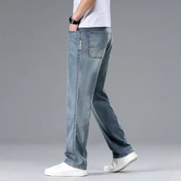 New Summer Ultra-thin Lyocell Men's Jeans Drape Soft Fabric Loose Straight Casual Denim Pant Y2K Elastic Ice Silk Male Trousers