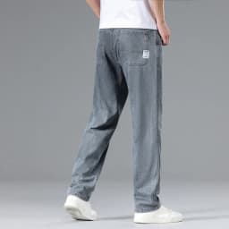 New Summer Ultra-thin Lyocell Men's Jeans Drape Soft Fabric Loose Straight Casual Denim Pant Y2K Elastic Ice Silk Male Trousers