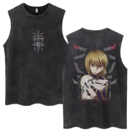 Vintage Washed Anime Hunter X Hunter Tank Tops Kite Phantom Troupe Hisoka Chrollo Sleeveless T-shirt Men Women 100% Cotton Vests