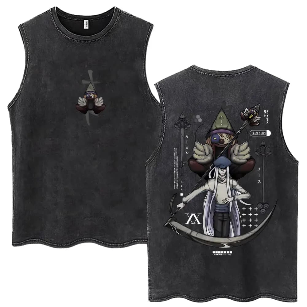 Vintage Washed Anime Hunter X Hunter Tank Tops Kite Phantom Troupe Hisoka Chrollo Sleeveless T-shirt Men Women 100% Cotton Vests