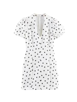 TFMLN Summer Women's Polka Dot Waist Defining Dress Sexy V Neck Short Sleeve Elegant Commuting Clothes Casual Lady Short Dress