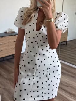 TFMLN Summer Women's Polka Dot Waist Defining Dress Sexy V Neck Short Sleeve Elegant Commuting Clothes Casual Lady Short Dress