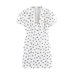 TFMLN Summer Women's Polka Dot Waist Defining Dress Sexy V Neck Short Sleeve Elegant Commuting Clothes Casual Lady Short Dress