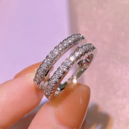 OXTAO Double Row Half-eternity Rings Couple Anniversary Gifts Certified 2mm D Moissanite Wedding Ring Jewelry 14K Gold Filled