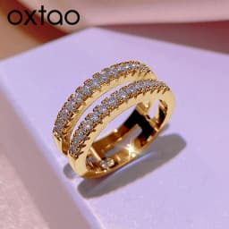 OXTAO Double Row Half-eternity Rings Couple Anniversary Gifts Certified 2mm D Moissanite Wedding Ring Jewelry 14K Gold Filled