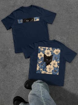 Summer Men's Pure Cotton Vintage Cat Floral Print T-shirt Oversized Loose and Breathable Suitable for Everyday Wear