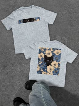 Summer Men's Pure Cotton Vintage Cat Floral Print T-shirt Oversized Loose and Breathable Suitable for Everyday Wear