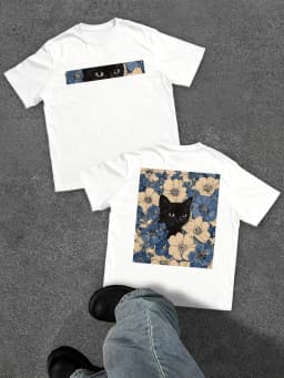 Summer Men's Pure Cotton Vintage Cat Floral Print T-shirt Oversized Loose and Breathable Suitable for Everyday Wear