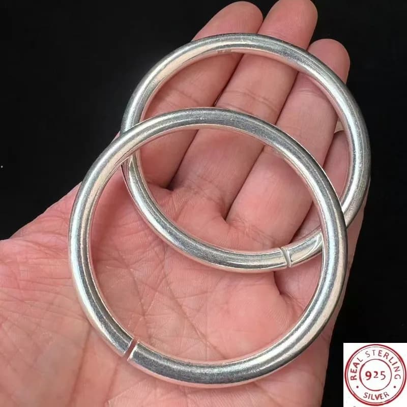 Vintage Handmade Silver‑Plated Bangle Set 2Pcs Plain Surface Open Cuff Unisex Retro Daily Wear Fashion Jewelry Ornament
