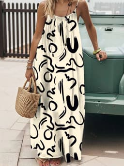 2026 European and American Cross-border Foreign Trade Women's New Style Strapless Backless Loose Print Long Dress