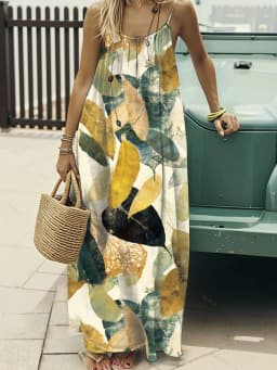 2026 European and American Cross-border Foreign Trade Women's New Style Strapless Backless Loose Print Long Dress