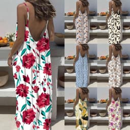 2026 European and American Cross-border Foreign Trade Women's New Style Strapless Backless Loose Print Long Dress
