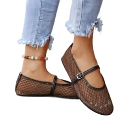 2026 Summer Designer Cosy Mesh Heels Women Flat Shoes Fashion Round Toe Buckle Strap Casual Outdoor Dress Sandals