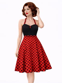 Women Sexy Backless Retro 1950s Sleeveless Polka-Dot Birthday Party Knee Length Swing Dress