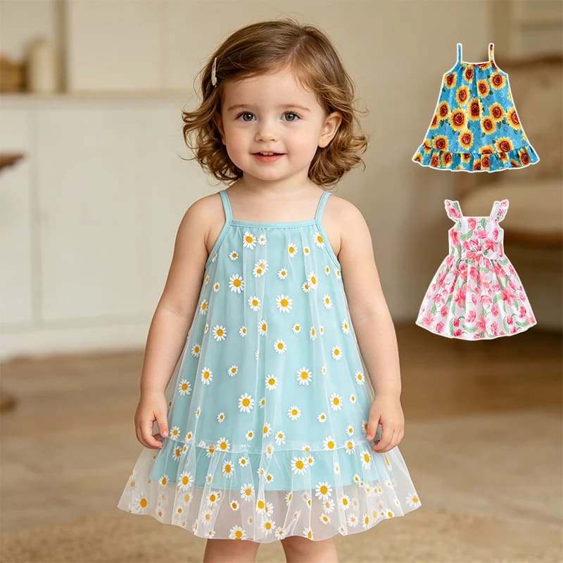 Summer Princess Dress for Little Girls Trendy Baby Kids Summer Wear with Straps Baby Girl Clothes