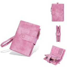 Baellerry Women's Short Wallet Soft Suede PU Leather Card Holder with Multiple Slots Snap Fasteners And Zipper Coin Purse