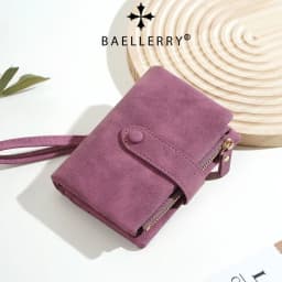 Baellerry Women's Short Wallet Soft Suede PU Leather Card Holder with Multiple Slots Snap Fasteners And Zipper Coin Purse