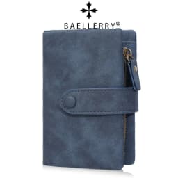 Baellerry Women's Short Wallet Soft Suede PU Leather Card Holder with Multiple Slots Snap Fasteners And Zipper Coin Purse
