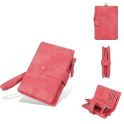 Baellerry Women's Short Wallet Soft Suede PU Leather Card Holder with Multiple Slots Snap Fasteners And Zipper Coin Purse