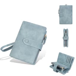 Baellerry Women's Short Wallet Soft Suede PU Leather Card Holder with Multiple Slots Snap Fasteners And Zipper Coin Purse