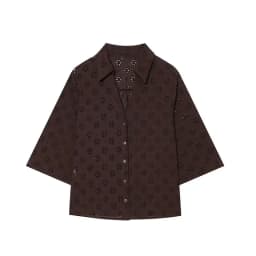 Nlzgmsj 2026 Summer Elegant Brown Embroidered Set V Neck Collared Blouse & High Waist Pants & A Line Skirt Casual Suit for Women