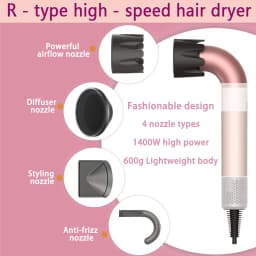 Hair Dryer, 1400W High Power, Quick Drying, Lightweight Body, Low Noise, Comes With Multiple Types of Air Nozzles. Hairdryer
