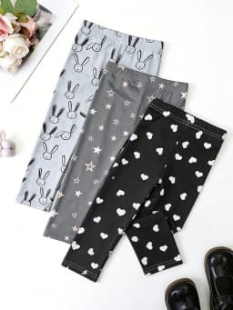3 Pairs of Girls' Sweet Cute Printed Thin Pants, Soft and Comfortable Leggings Suitable for Girls' Daily Wear in Spring and Autumn