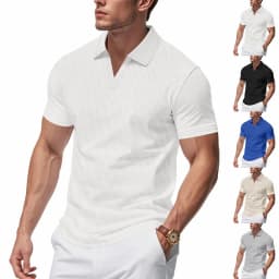 2026 New Summer Breathable Polo Shirts Men Solid Waffle Short Sleeve Polo Shirts for Men Fashion Casual VCollar Polo Shirt