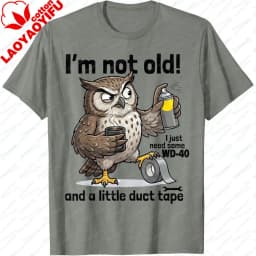 Men T-Shirt Summer Short Sleeve Fashion Funny Owl WD40 Duct Tape Graphic Tee Casual Humor Cotton Top Daily Wear Gift for Tops