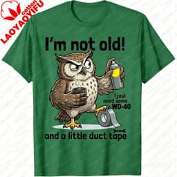 Men T-Shirt Summer Short Sleeve Fashion Funny Owl WD40 Duct Tape Graphic Tee Casual Humor Cotton Top Daily Wear Gift for Tops