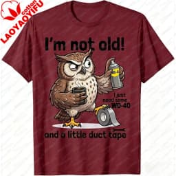 Men T-Shirt Summer Short Sleeve Fashion Funny Owl WD40 Duct Tape Graphic Tee Casual Humor Cotton Top Daily Wear Gift for Tops