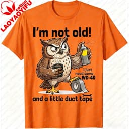 Men T-Shirt Summer Short Sleeve Fashion Funny Owl WD40 Duct Tape Graphic Tee Casual Humor Cotton Top Daily Wear Gift for Tops