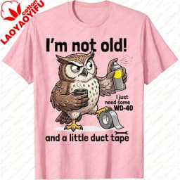 Men T-Shirt Summer Short Sleeve Fashion Funny Owl WD40 Duct Tape Graphic Tee Casual Humor Cotton Top Daily Wear Gift for Tops
