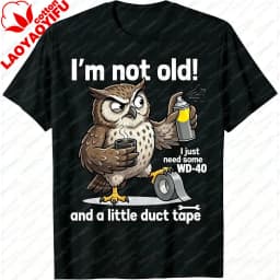 Men T-Shirt Summer Short Sleeve Fashion Funny Owl WD40 Duct Tape Graphic Tee Casual Humor Cotton Top Daily Wear Gift for Tops