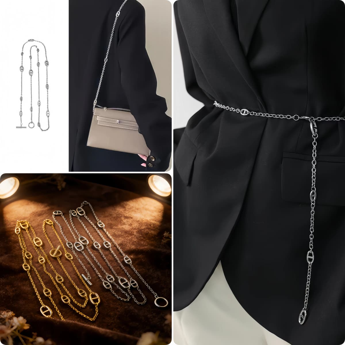 Minimalist Oval Link Chain Convertible Layered Necklace Waist Chain and Bag Accessory for Women's Fashion
