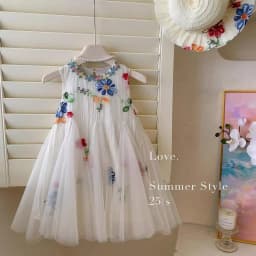 Summer Sweet and Cute Princess Girls Dresses Color Blocked Mesh Sleeveless Wedding Party Bridesmaids Children Dress