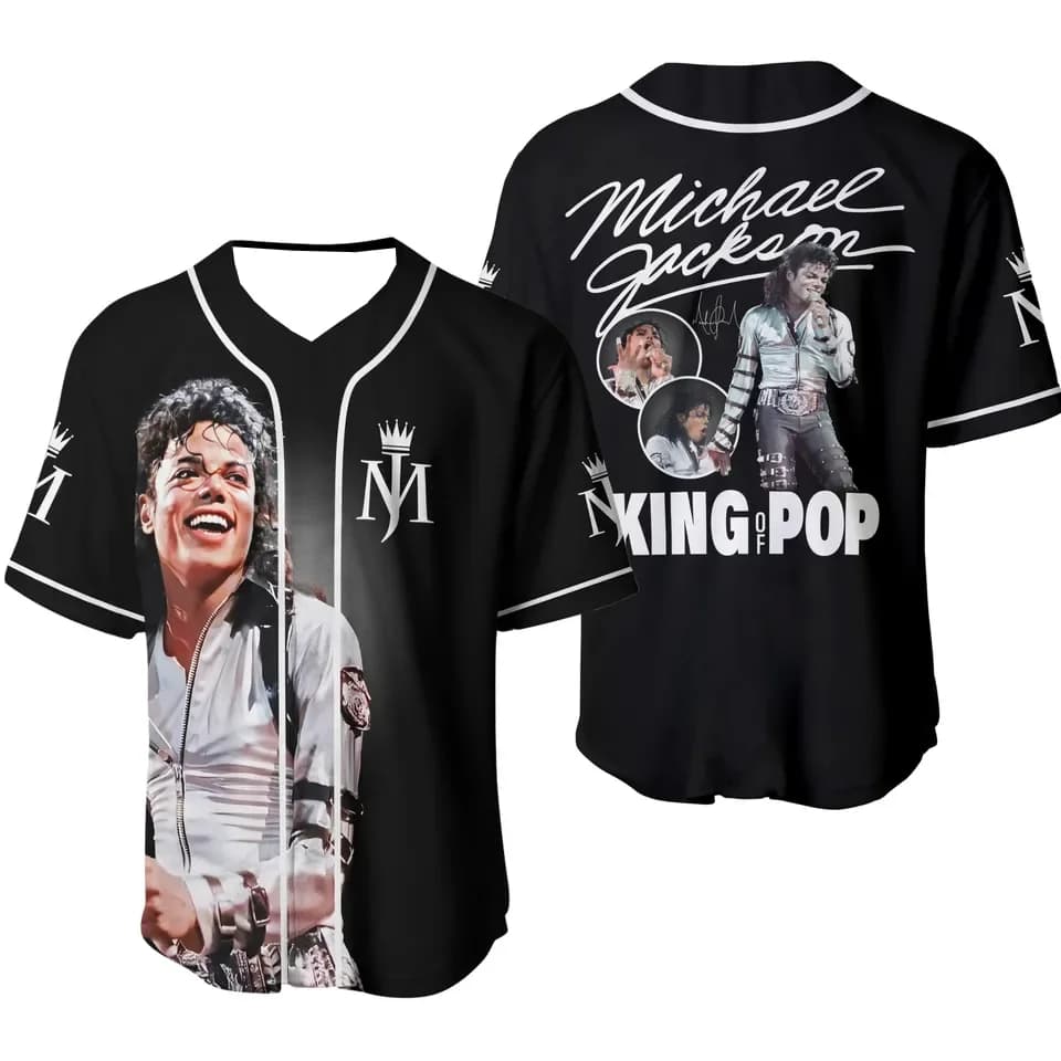 New Michael Jackson Moonwalker Black Gold Baseball Jersey King of Pop V-Neck Short Sleeve Streetwear Sport Shirt Men Women Fans