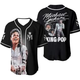 New Michael Jackson Moonwalker Black Gold Baseball Jersey King of Pop V-Neck Short Sleeve Streetwear Sport Shirt Men Women Fans