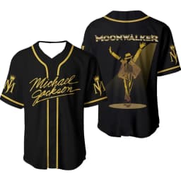 New Michael Jackson Moonwalker Black Gold Baseball Jersey King of Pop V-Neck Short Sleeve Streetwear Sport Shirt Men Women Fans