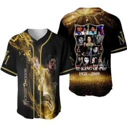 New Michael Jackson Moonwalker Black Gold Baseball Jersey King of Pop V-Neck Short Sleeve Streetwear Sport Shirt Men Women Fans